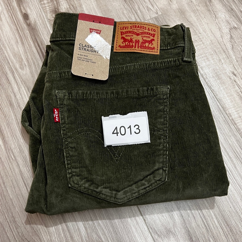 Levi's Classic Straight Corduroy Jeans Green 12M (W31 L30) Mid Rise Women NWT - Picture 14 of 14